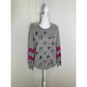 L+t Gray Star W Pink Stirpe Sleeve Sweater Sz M